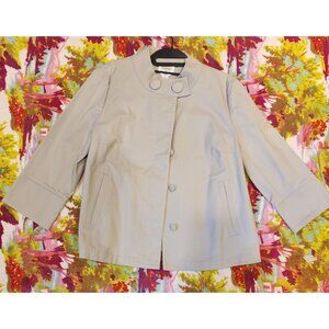 Talbots Womens Beige Button-Up Jacket W/ Mandarin Collar & 3/4 Sleeves